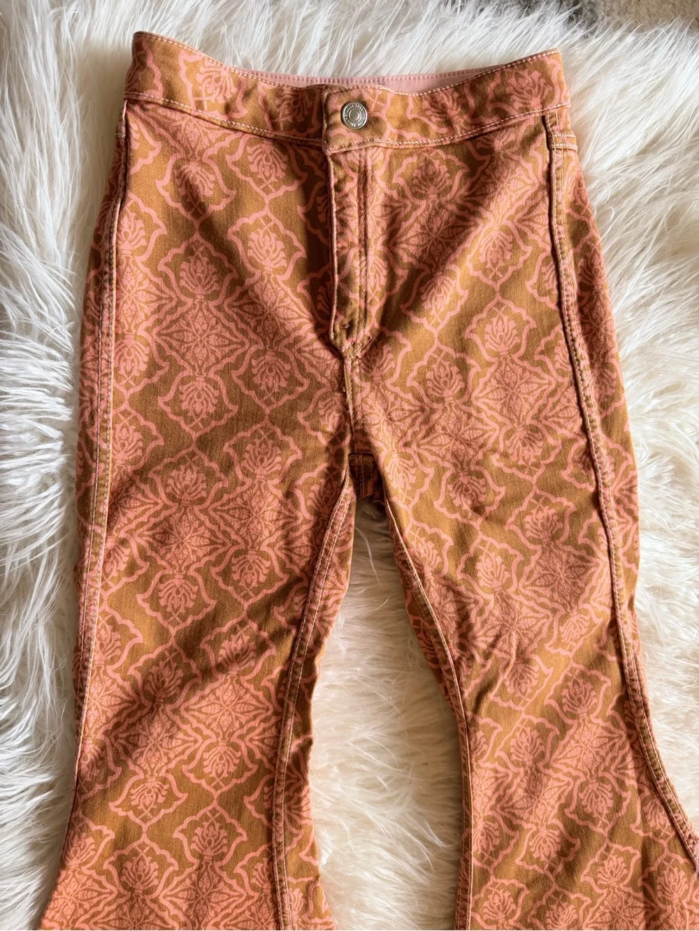 Free People Burnt Orange Patterned Flare Jeans